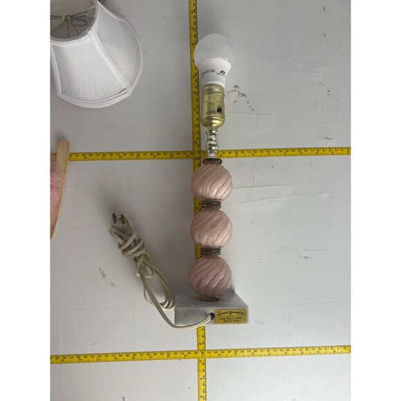 Vintage Portable Table Lamp With Pink Swirl Glass Orbs Marble Base & White Shade - Picture 4 of 4